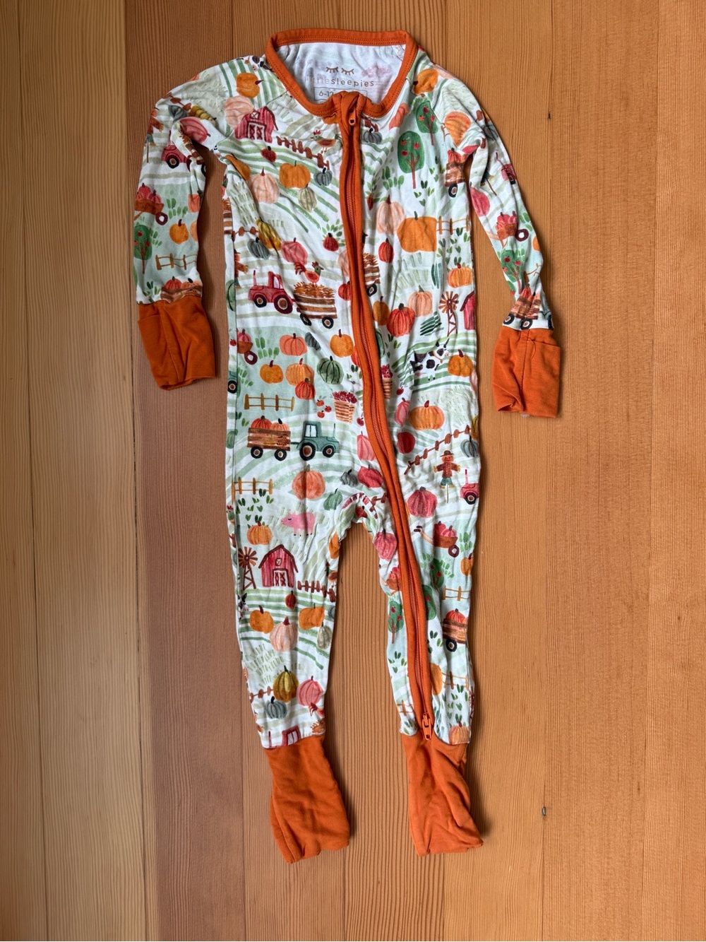 Little Sleepies fall harvest pumpkin farm zippy, 6-12M, perfect for the season